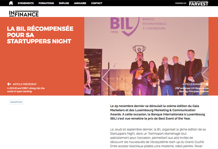 Cover InFinance - La BIL récompensée pour sa Startuppers Night
