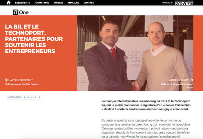 Cover IT One - LA BIL ET LE TECHNOPORT, PARTENAIRES POUR SOUTENIR LES ENTREPRENEURS