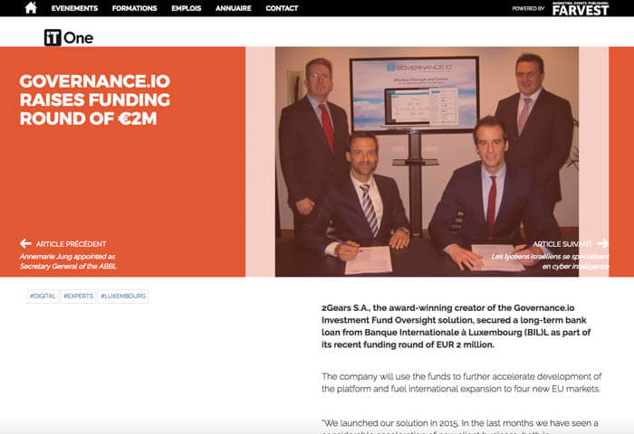 Cover IT One - GOVERNANCE.IO RAISES FUNDING ROUND OF €2M